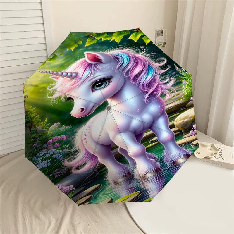 

1PC fantasy unicorn Automatic Open/Close Umbrella with Windproof, 8-Rib Sturdy Canopy, Durable Ribs, Fashionable Design, Outdoor Accessory, Fun Prin,