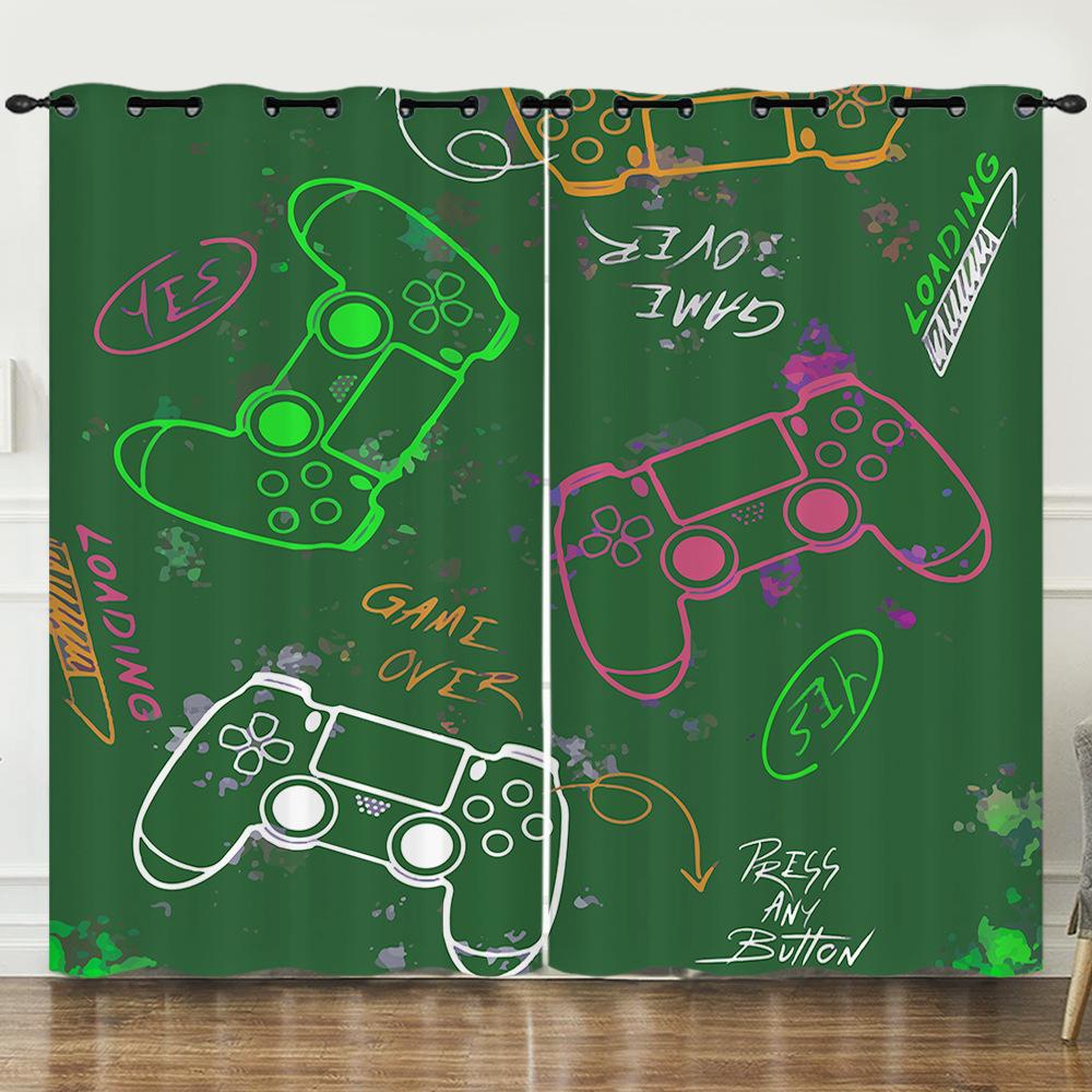 

Curtain Gamepad 3D Digital Printing European And American Blackout Curtains, Free Punching Living Room 97cm*114cm*2