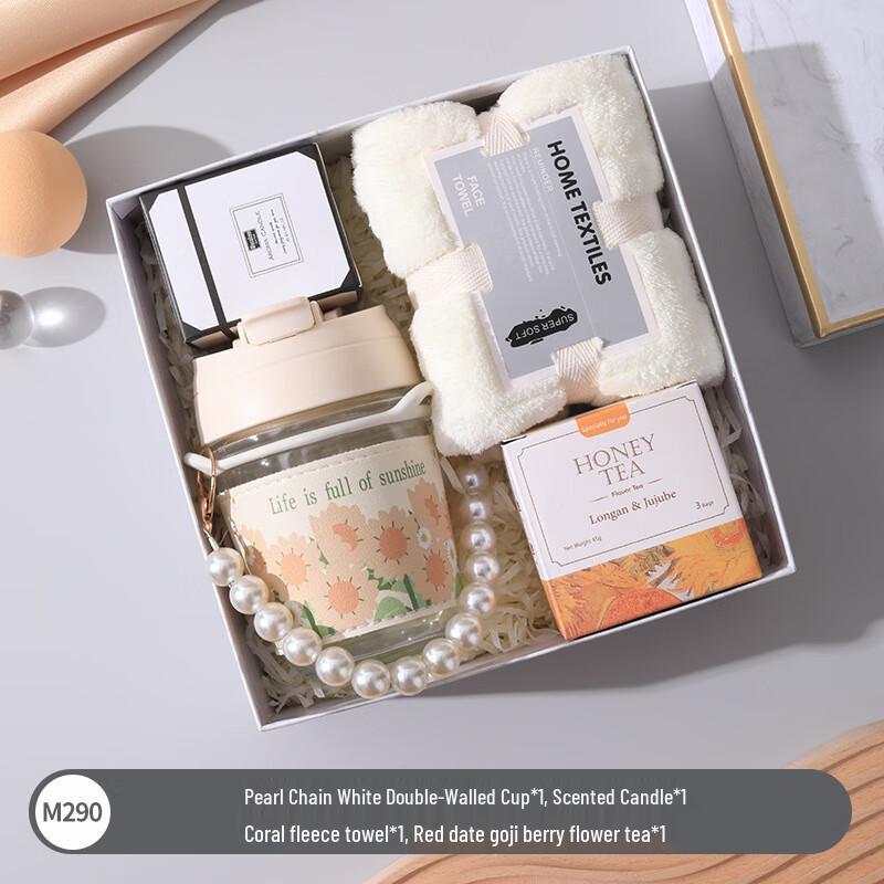 Glass Cup, Towel, & Scented Candle Gift Set