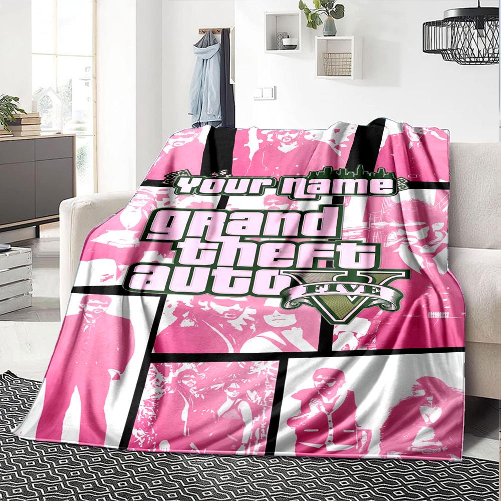Grand Theft Auto Personalized Name Blanket Cozy Personalized Blanket Comfortable Great for Office Nap Office Chair Couch Four Seasons Multipurpose