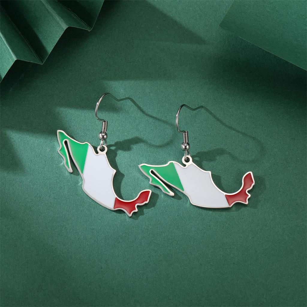 Drip Oil Mexico Map Earrings For Women Stainless Steel Gold Silver Color Charm Fashion Mexican Flag Earring Jewelry Gift