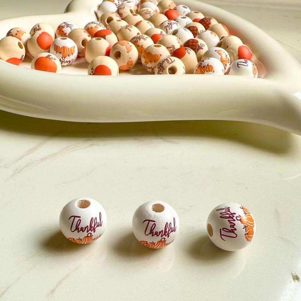 Quellenfabrik Herbst Erntedank Holzperlenkette Hanfseil Quaste Holzperlenkette DIY Schmuckzubehör Lose Perle Runde Perle Cartoon