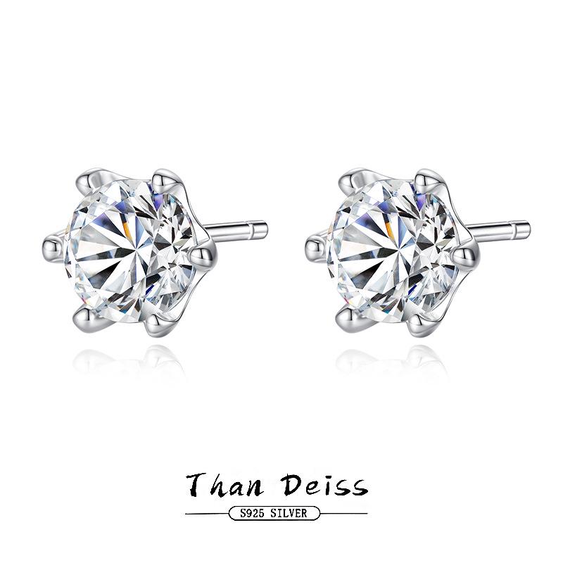 

S925 Sterling Silver Moissanite Stud Earrings, 0.5ct Six-Prong, Elegant Luxury Platinum Zircon 5mm
