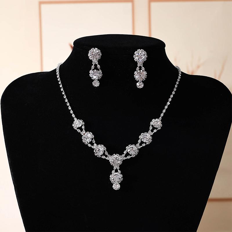 Women'S White Pendant Necklace Earrings Set Women'S Dress Accessories Wedding Jewelry Two Sets Necklace Earrings