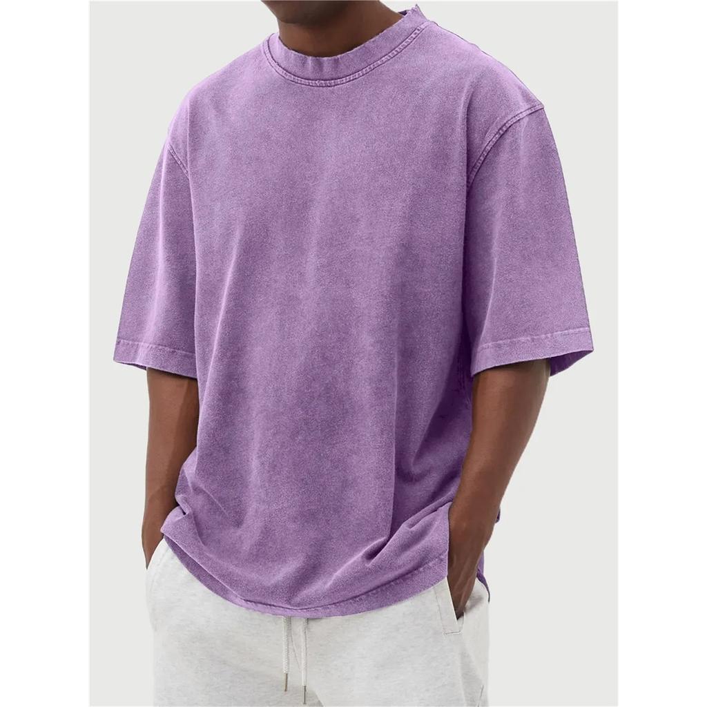 Herren Sommer T-Shirt mit Rundhals, kurzen Ärmeln, Retro-Stil und einfarbig