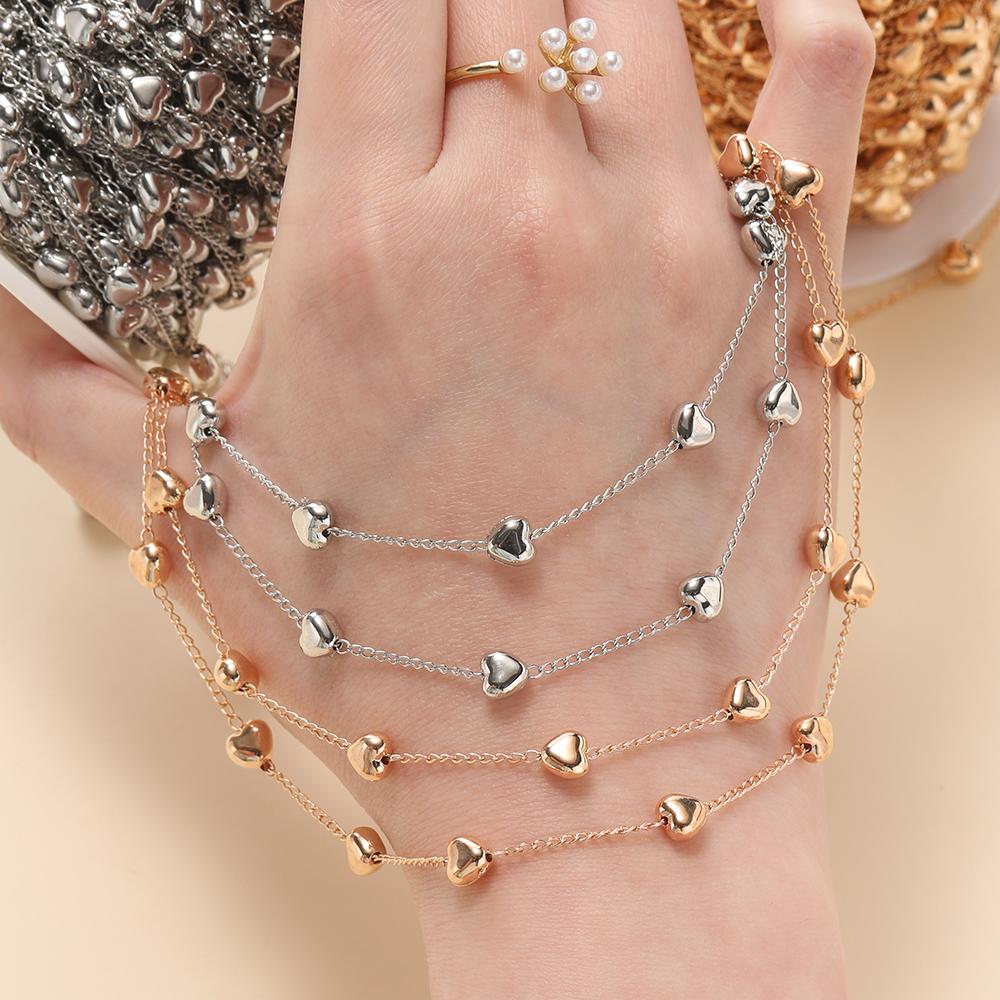 2m Copper Chains With CCB Peach Heart Charms Chains for Handmade DIY Necklace Bracelet Jewelry Making Chains