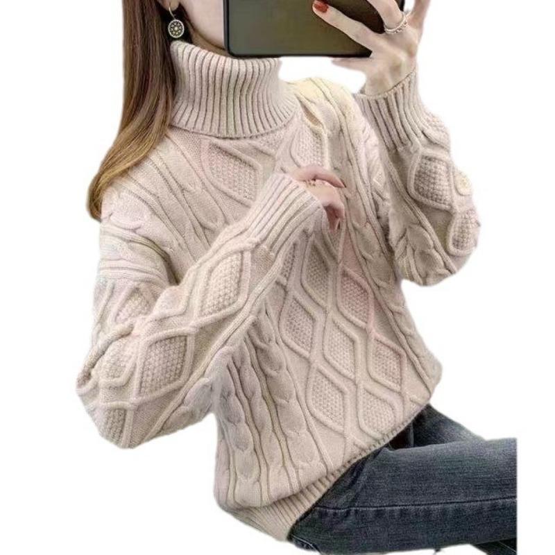 Two Lapels Small Top Autumn and Winter Lazy Wind Solid Color Twist Thickened Knitted Outerwear Sweater Women