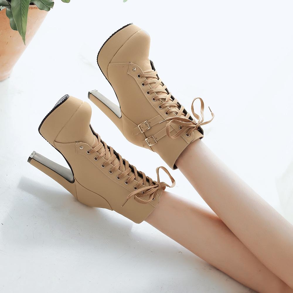 European and American style cross-strap Martin boots short boots high heels women's shoes waterproof table belt buckle low tube women's boots