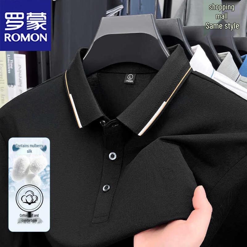 ROMON Men s Short Sleeve Lapel Polo Shirt L