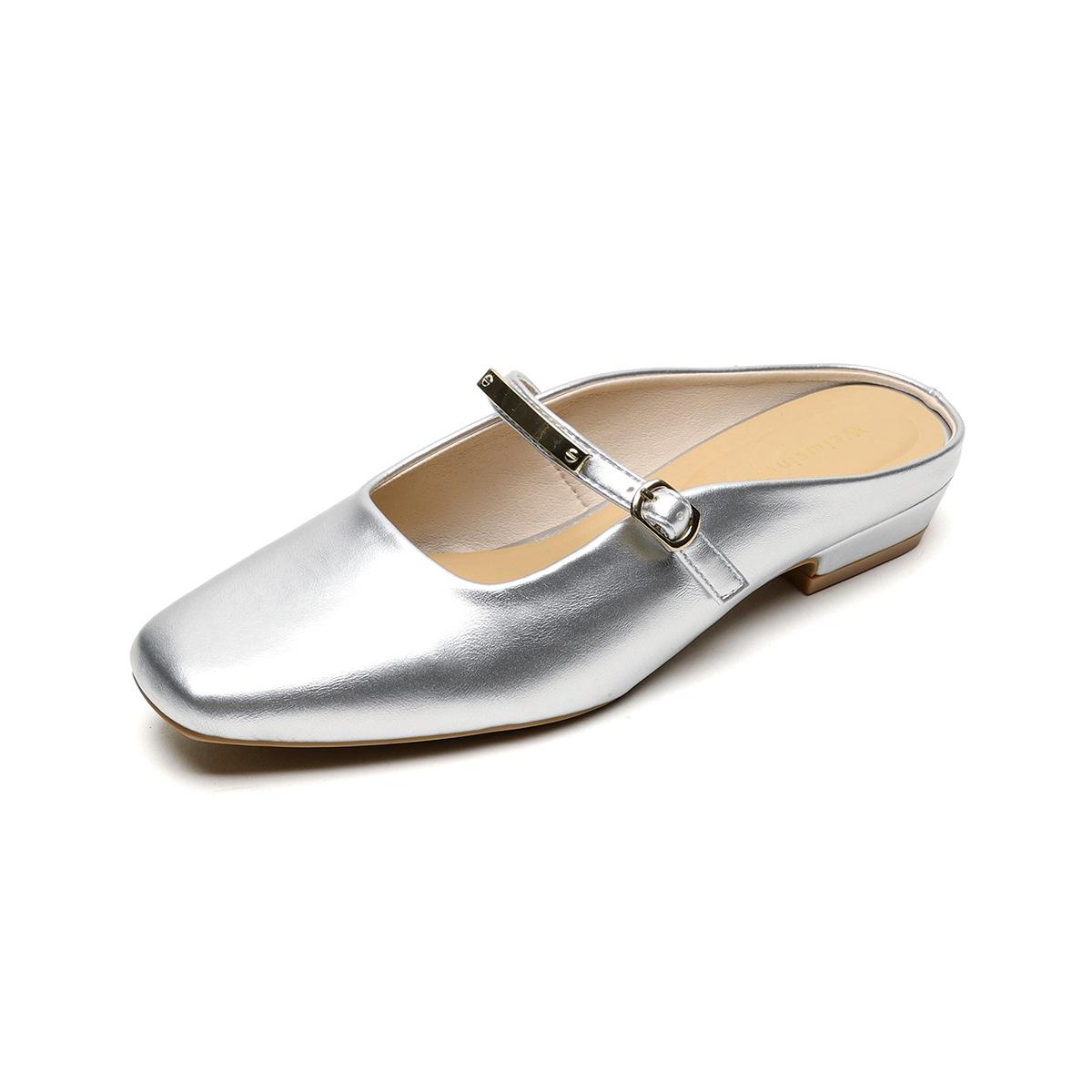 

Weiwei girl 6579-1 французские тапочки-мешки с головкой, женская верхняя одежда, летняя толстая пятка с ленивыми прохладными тапочками 43 серебряный