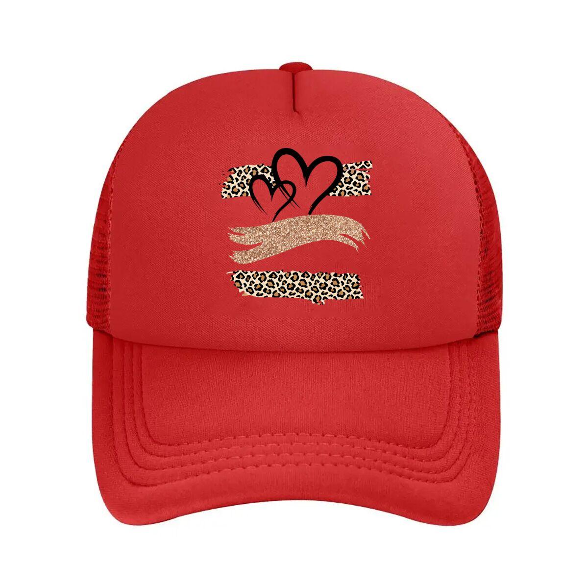 Double Heart Leopard Glitter Mesh Baseball Cap Hip Hop Adjustable