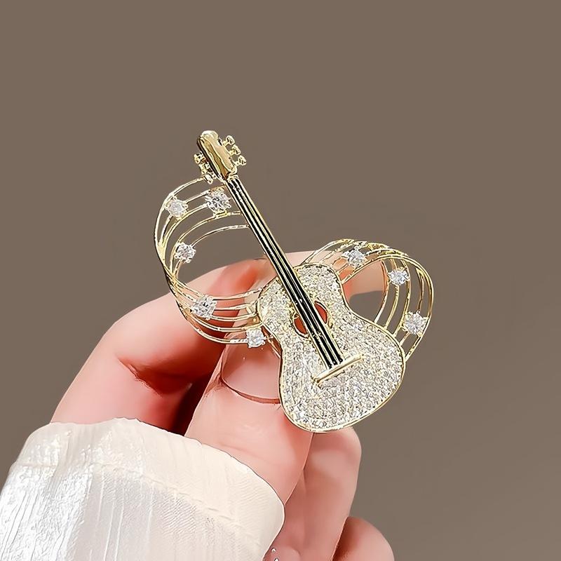 New Fashion Violin Brooches Crystal Musical Instruments Brooch for Women Men Clothing Bag Pins Party Jewelry Gift