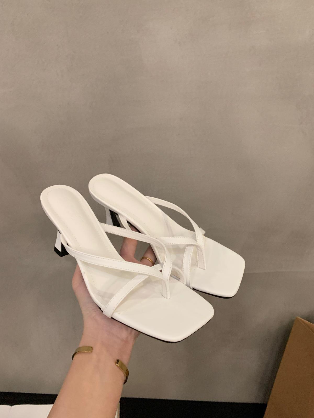 

French temperament pinch flip-flops fairy shoes wear 2025 new summer sandals high heels sandals 40