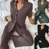 Women's Sleepwear Comfortable Cotton-Blend Solid-Color Short-Sleeve Cardigan and Long Pants—Can Be Worn As Casual Loungewear