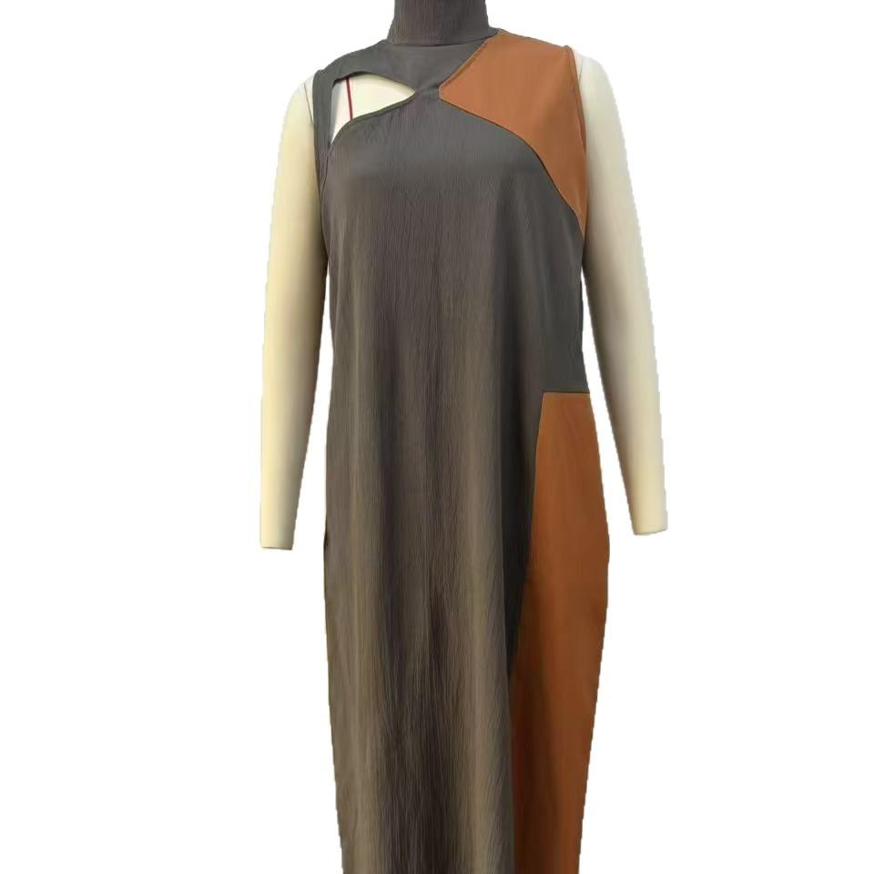 European and American new summer semi-turtleneck dress long color matching fashion women's leisure station