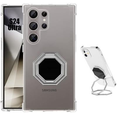 Case for Samsung Galaxy S24 Ultra - Transparent Shockproof Silicone with Adjustable Octagonal Folding Stand