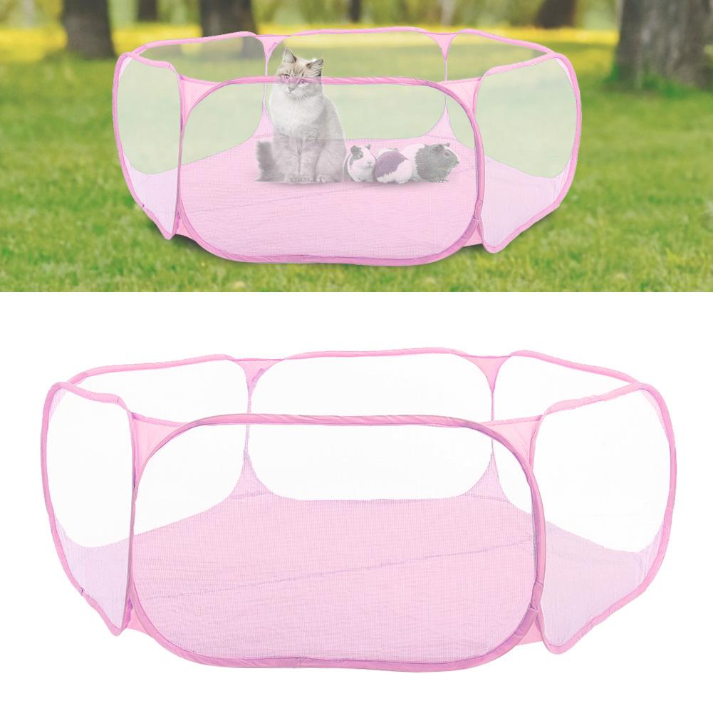 Portable Small Pet Animals Playpen Transparent Puppy Cat Rabbit Cage Tent for OutdoorPink