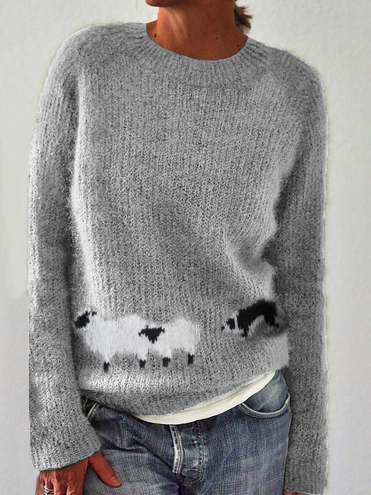 Europäischer & Amerikanischer Damen Lockerer Farbblock Rundhals Mode Pullover