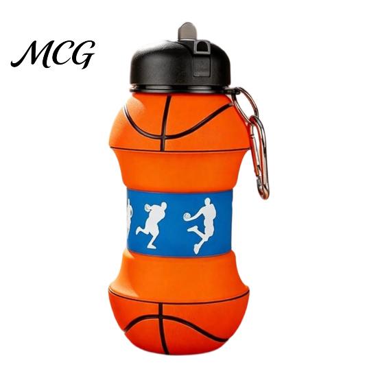 Reusable Hiking Bottle Spherical Collapsible Silicone Cup, Golf Ball Shaped Water Foldable Travel Cup with Push Design Flip Lid & Metal Carabiner,