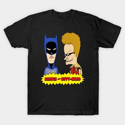 Men Black Print T-shirt Beavis And Butthead No-Cut Heat Transfer Print Cotton Tshirt