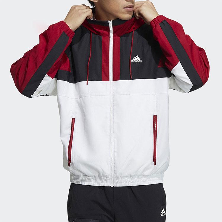Adidas Zip-Up Stand Collar Long Sleeve Logo Jacket Men Jacket White Red H39326