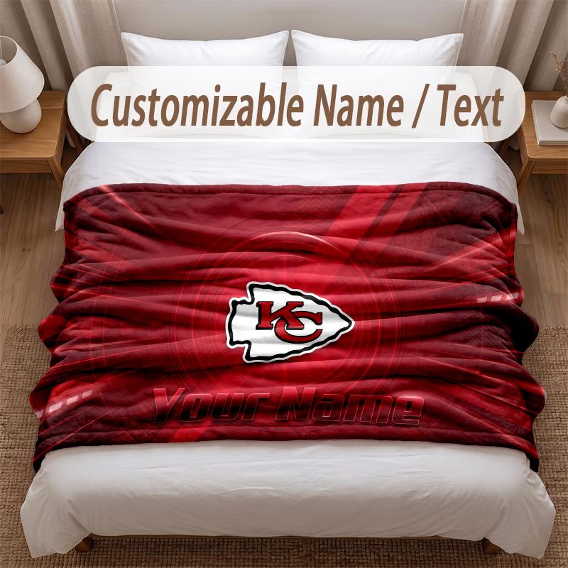 Kansas City Chiefs Printed Flannel Blanket Custom Name Text Soft Warm Throw For Bedroom Holiday Gift