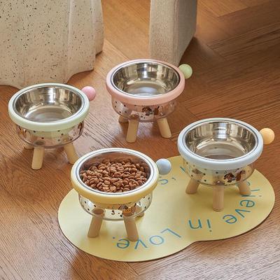 Elevated Non-Slip Stainless Steel Pet Bowl: Anti-Tip Design, Protects Cervical Spine, Prevents Chin Stains
