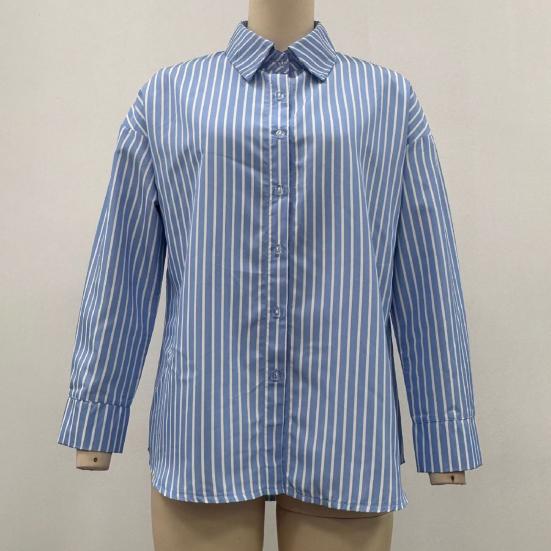 Women Shirt Lapel Long Sleeve Single Breasted Shirt Tops Mid-length Loose Fit Casual Tops Work Daily Life Wear
