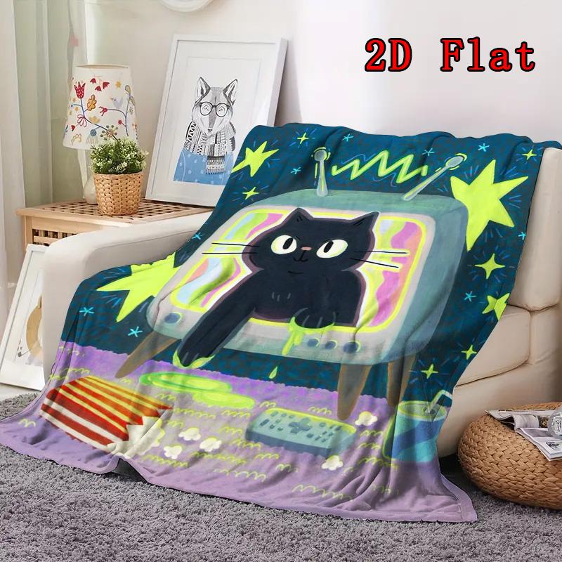 Little Black Cat 2D Flat Pattern Flannel Blanket High Quality All Seasons Warmth and Comfort Perfect for Christmas Gifts.MMT0918359