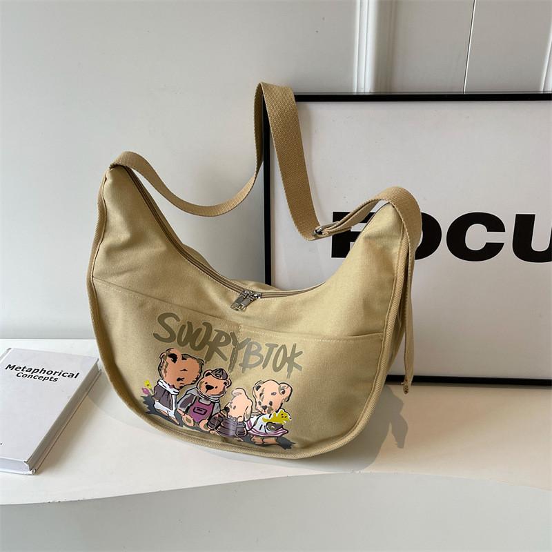 

Japanese Cartoon Large Capacity Canvas Bag 2024 New Ins Style Cute Student Crossbody Dumpling Bag хакі