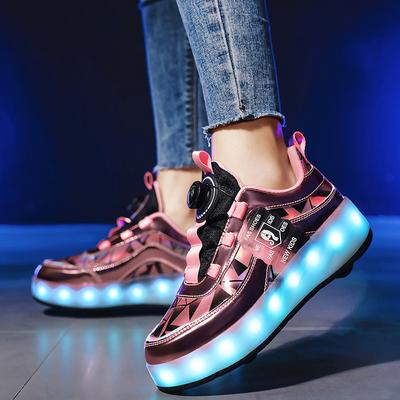 Chaussures de Fugue pour Enfants Chaussures Lumineuses à LED à Quatre Roues Chaussures de Fugue Rétractables Chaussures à Poulie de Sport Étudiant Yo