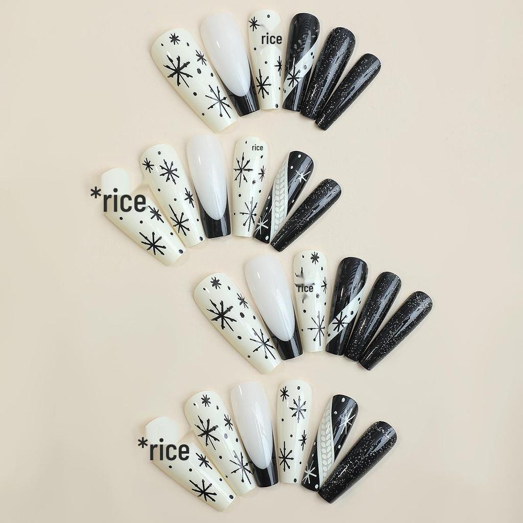 Snowflake Glitter French Nail Stickers - Removable Long Ladder Style