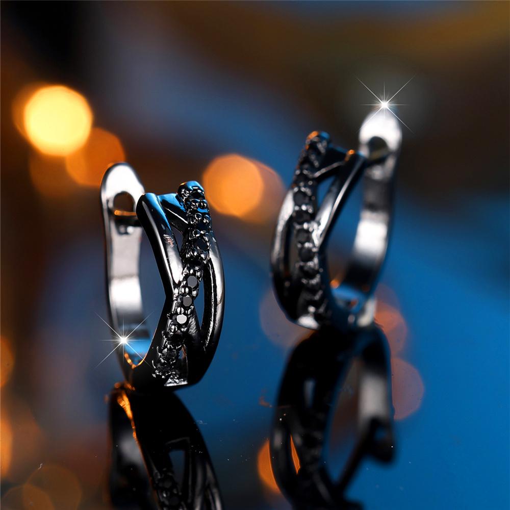 Trendy Crystal Female Small Zircon Stone Infinity Hoop Earrings Vintage Black Gold Color Wedding Jewelry For Women