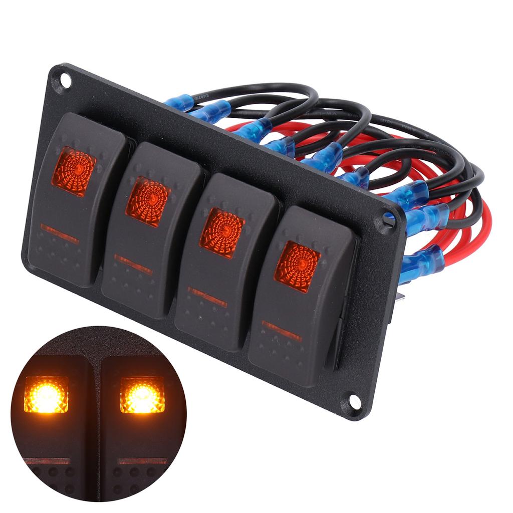4 Gang Rocker Switch Panel LED Backlight 5‑Pin Overheat Protection for 12V 24V Vehicle Marine Yacht BoatOrange Light