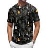 Men's Halloween Print Short Sleeve Henley Shirt Casual Button Up T-Shirt Lightweight Breathable Fabric for Everyday Wear