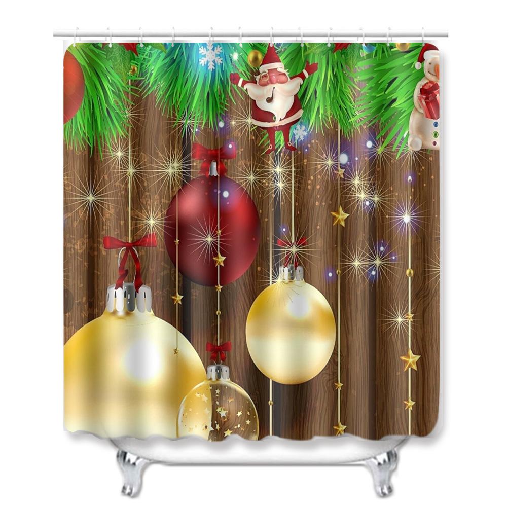 Christmas Shower Curtain Floor Mat Combination Four-Piece Set Bathroom Toilet Carpet Shower Room Mat Foot Mat