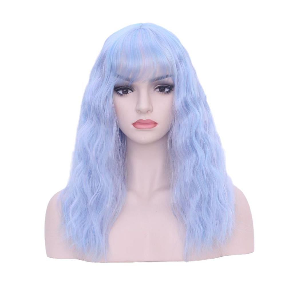 Wig Water Ripple Wig Multi-Color Mixed Color Long Curly Hair, Slightly Curled Big Scalp Air Bangs
