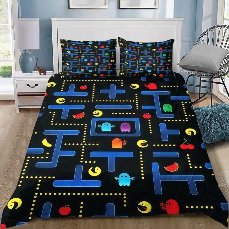 Vintage PacMan Maze Duvet Cover Pillowcase Bedding Set Kids Boy Girl Bedroom Decoration 2/3piece Set Single Double Large Size