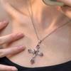 2025 New Y2K Punk Pink Purple Zircon Cross Necklace for Women Rhinestone Pendant Clavicle Chain Charm Party Jewelry Gifts