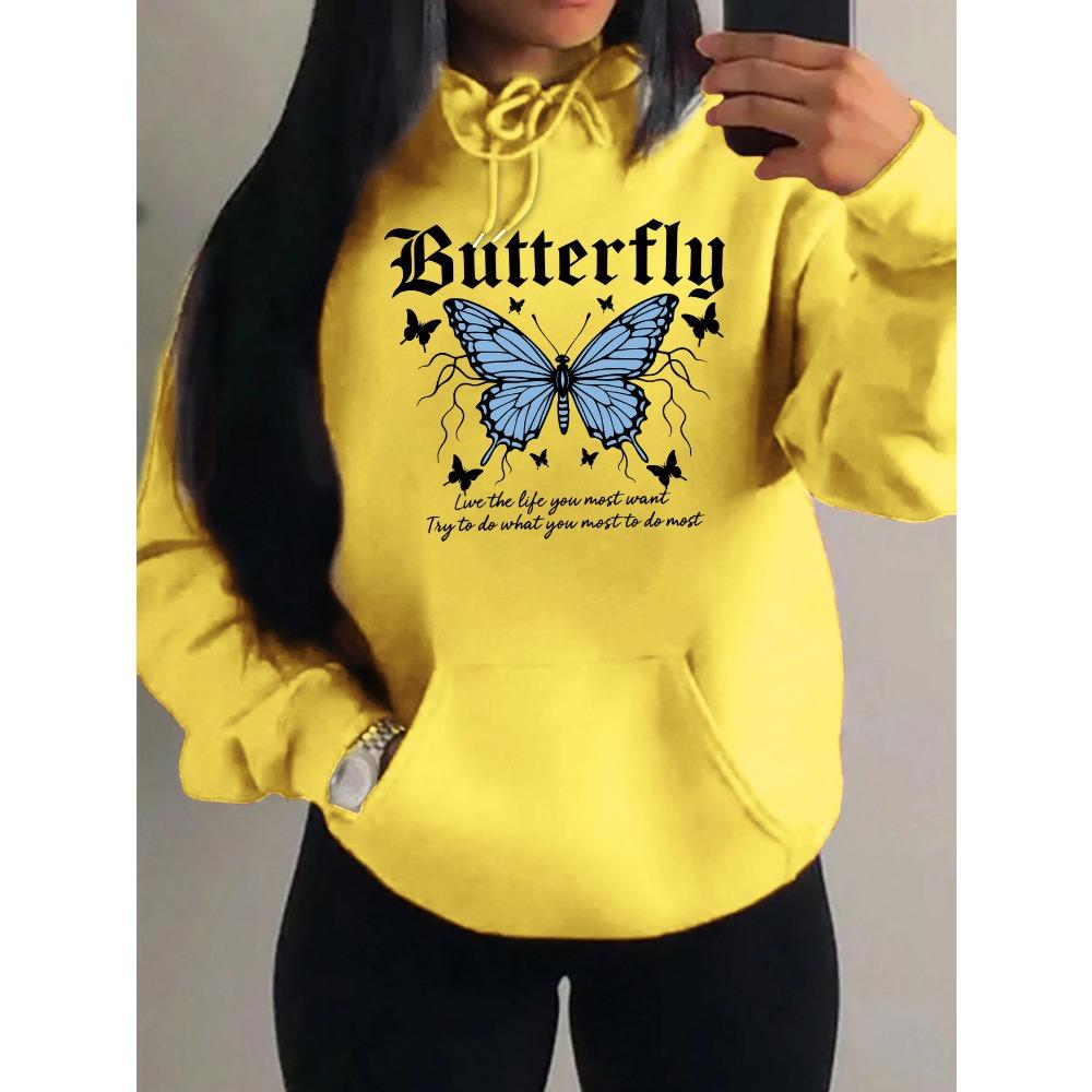 Lightning Butterfly Art Character Print Women Hoodies Hip Hop Pocket Hoody Sportswears Fleece Soft Clothes