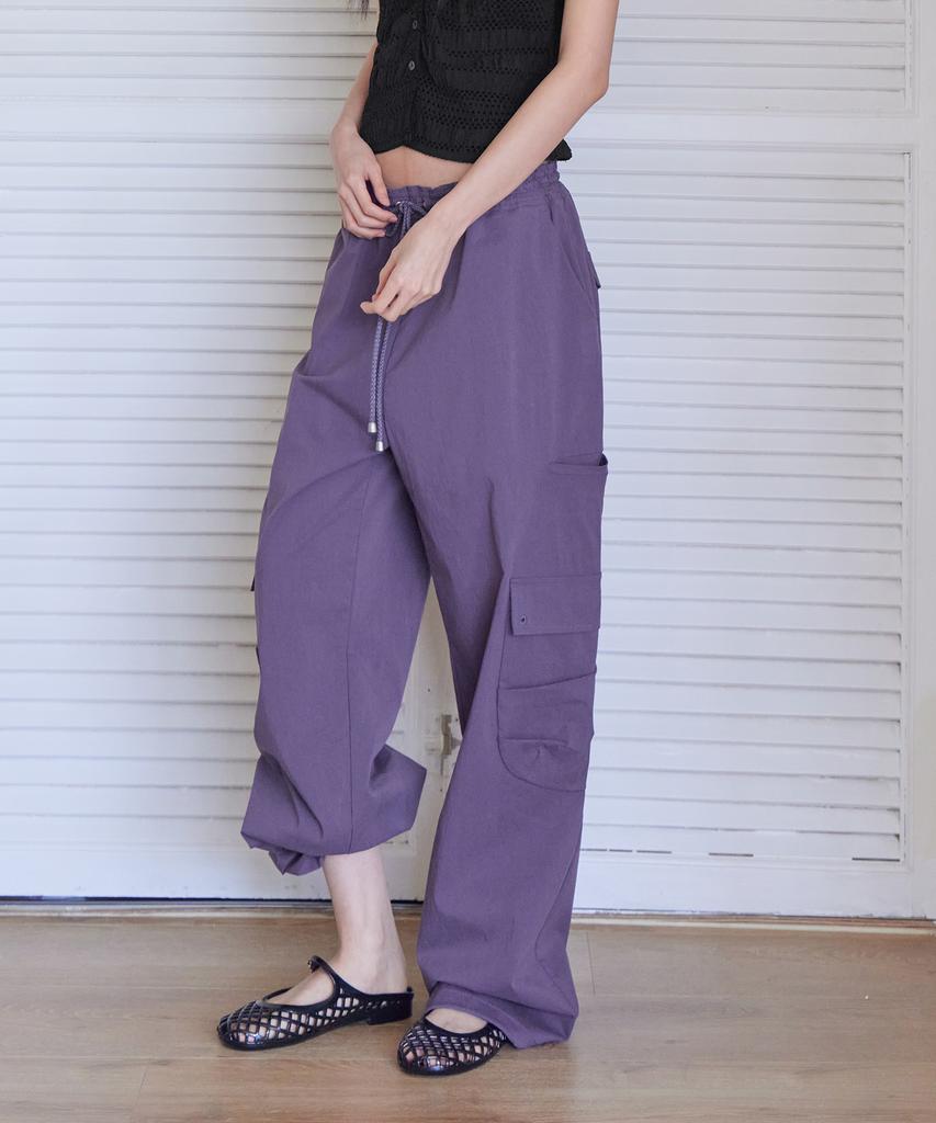 Leondeondada Nylon Cargo String Hem Pants, Purple