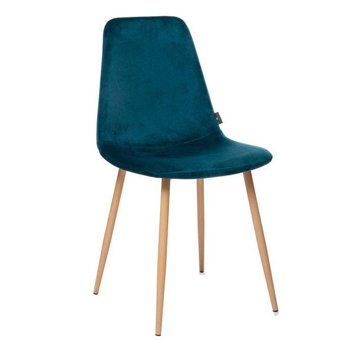 Chaise style Vintage "Marylin" Velours &amp; pieds métal imitation hêtre Atmosphera