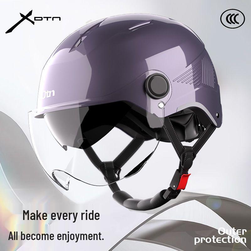 3C Certified Electric Vehicle Half Helmet with Double Visor for Large Head Circumference - All-Season, Unisex