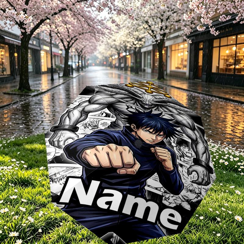 Custom Name Personalized Jujutsu Kaisen Print Umbrella, Auto Open Close, 8‑Rib Sturdy Frame, Commute Camping Hiking Use, Birthday Gift