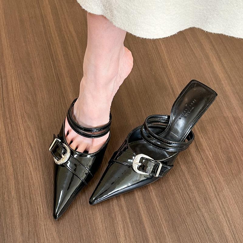 Muse pointed half slippers women wear summer new belt buckle bag head cool slippers high heels women