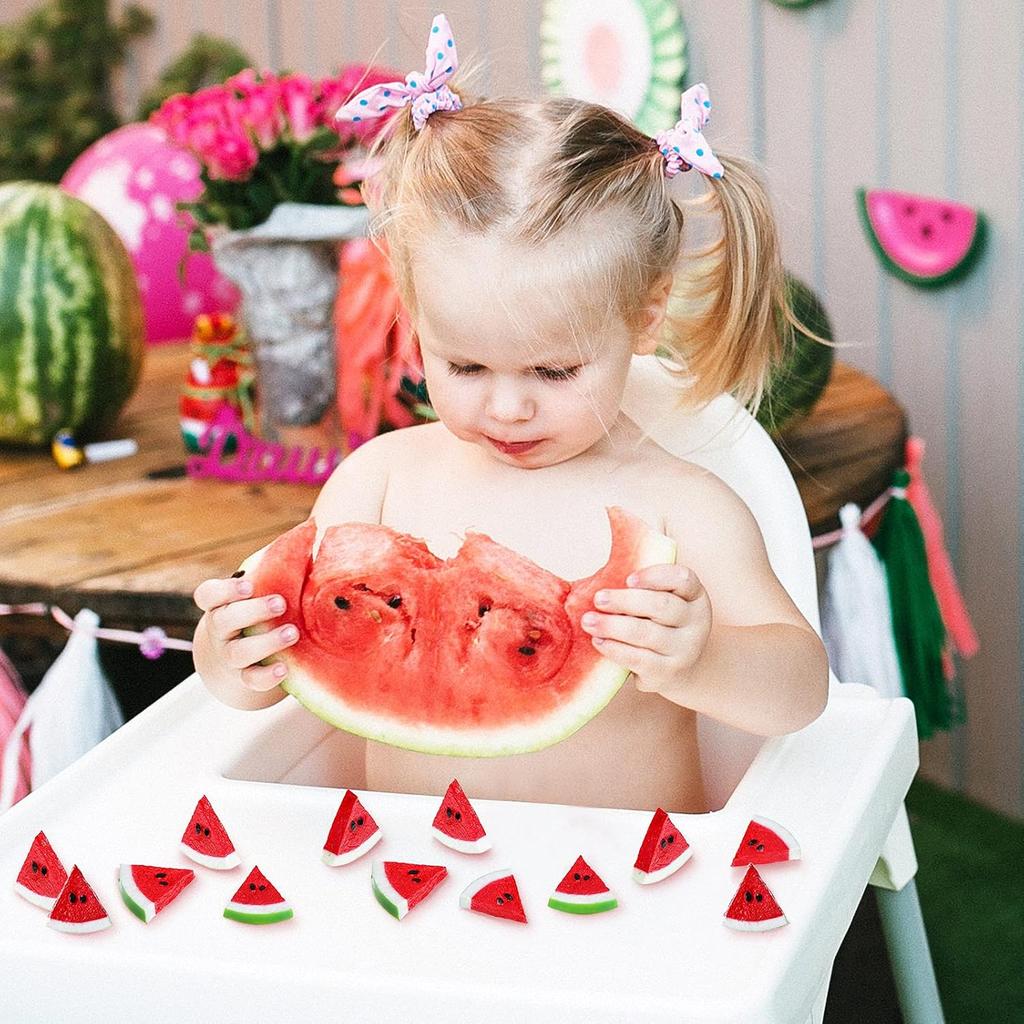 WILLBOND 12 Pieces Realistic Fake Watermelon Slices, Red, 1.96" x 0.39" Round, Summer Thematic Decorations for Kitchen, Party, Wedding