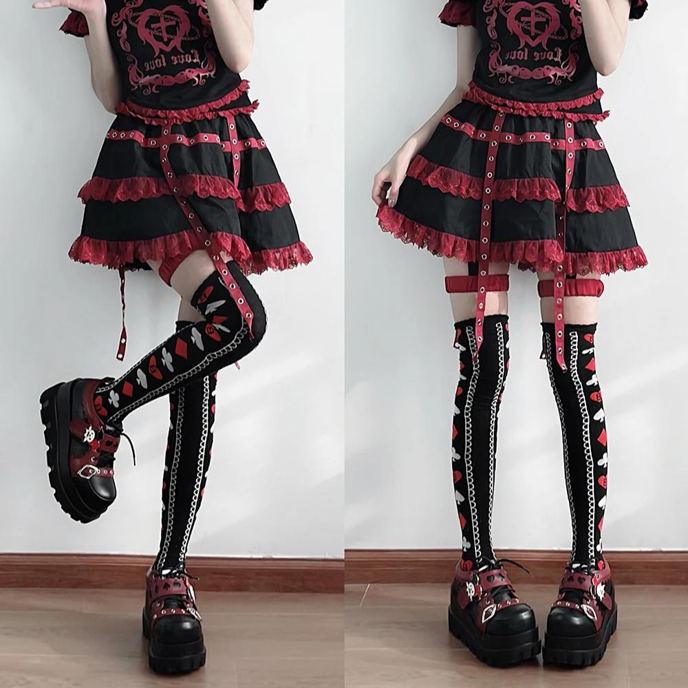 Street Style Girls Lolita Gothic Platform Shoes,Female Poker Joker Clown Decoration Elevator Shoes Halloween Gift