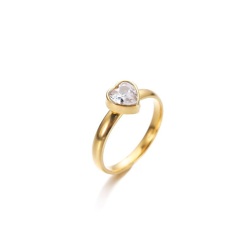 Heart Zircon Stainless Steel Gold Color Ring Women Luxury Minimalist Trendy Rings Zircon Wedding Band Gift Wholesale
