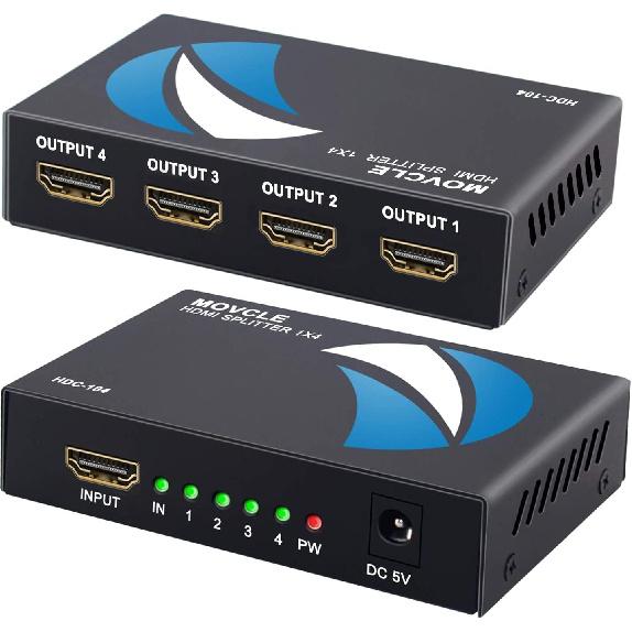HDMI Splitter 1 in 4 out Full Ultra HD 1080P 4K/2K 1X4 Port Box Hub with US Adapter v1.4 Powered Certified for 3D Support