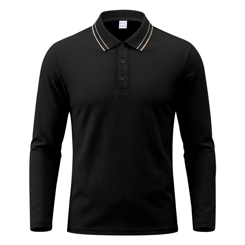 Autumn Mens Solid Long Sleeve Polo Shirt Contrast Striped Lapel Collar Button Placket Breathable Golf Casual Wear Tees